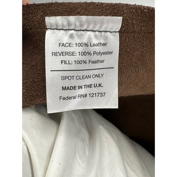 Caldeira Brown Leather Feathers Filled Throw Pillow U.K Made 22”x15” - Picture 9 of 12